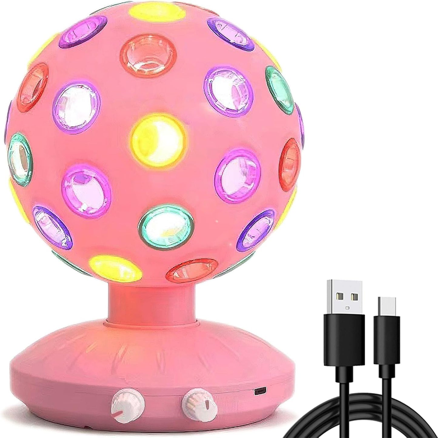 Spinning Disco Ball LED Night Light Projector 360° Rotary Speed/Brightness Adjustable Lamp for Parties, Lighting, Halloween, Christmas, Birthday, Holiday, Club, Bar (USB/Battery Operation) (Pink)