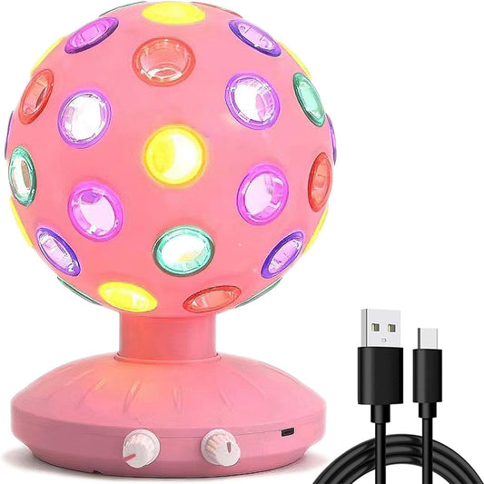 Spinning Disco Ball LED Night Light Projector 360° Rotary Speed/Brightness Adjustable Lamp for Parties, Lighting, Halloween, Christmas, Birthday, Holiday, Club, Bar (USB/Battery Operation) (Pink)