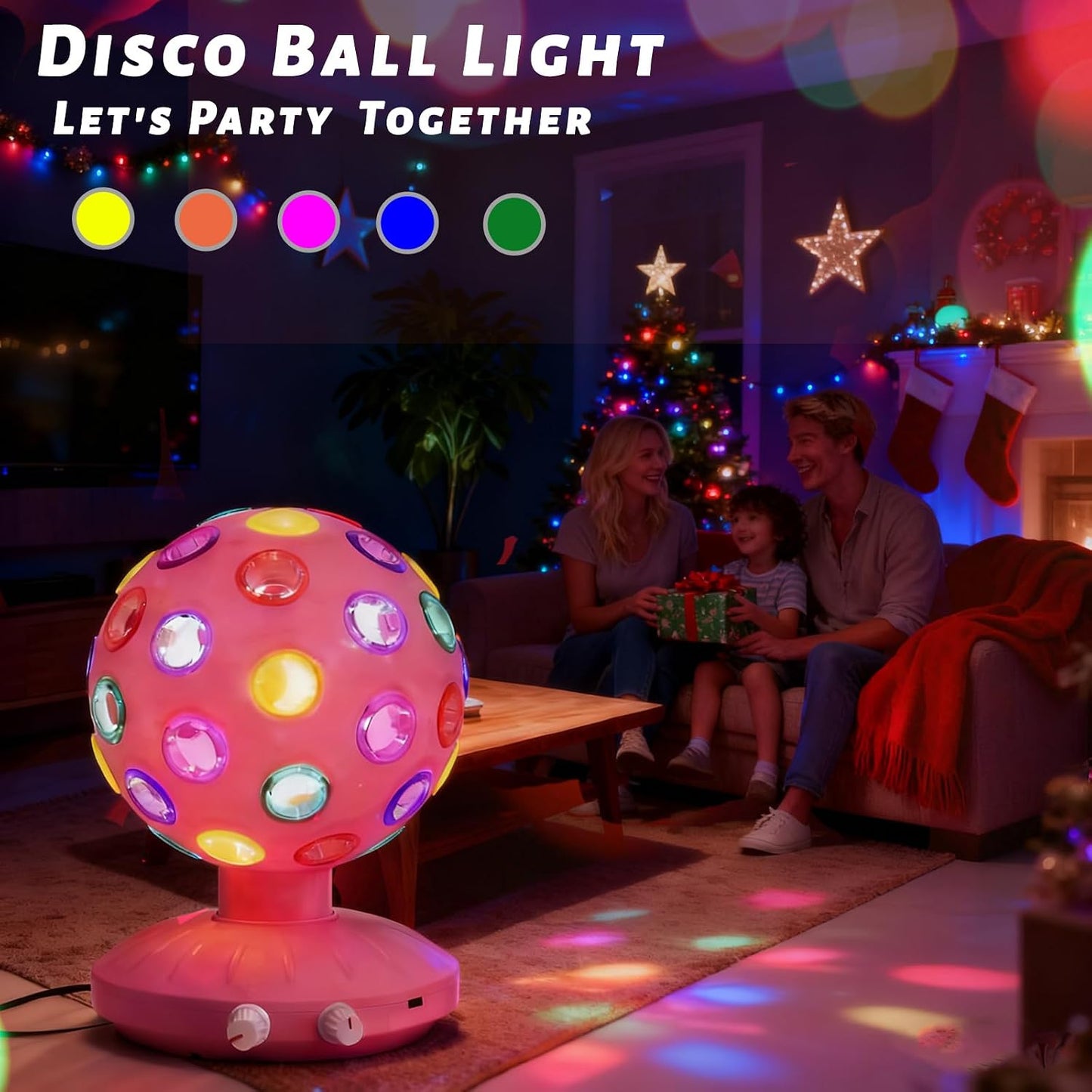 Spinning Disco Ball LED Night Light Projector 360° Rotary Speed/Brightness Adjustable Lamp for Parties, Lighting, Halloween, Christmas, Birthday, Holiday, Club, Bar (USB/Battery Operation) (Pink)