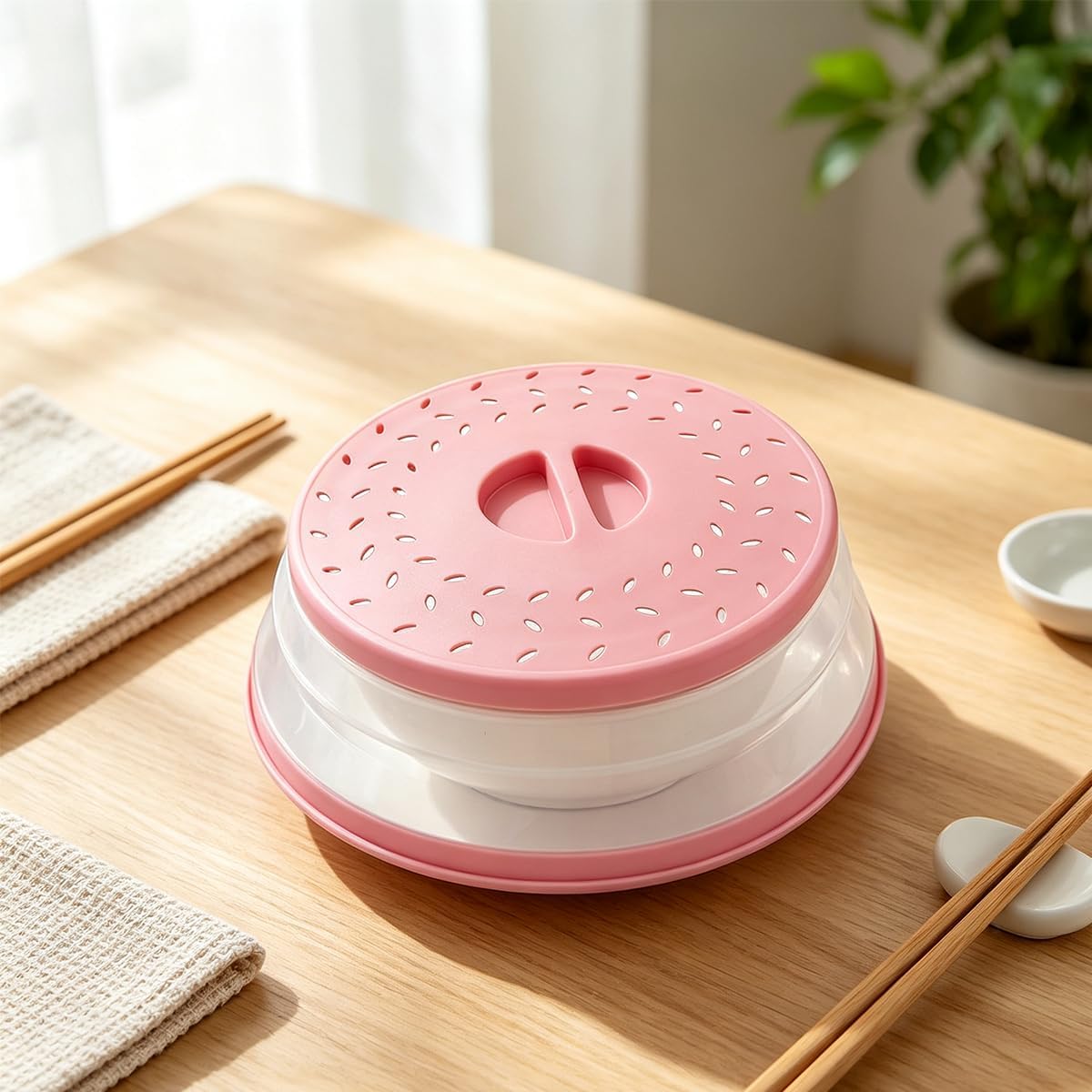 Collapsible Microwave Splatter Cover(12.4 IN,Light pink)