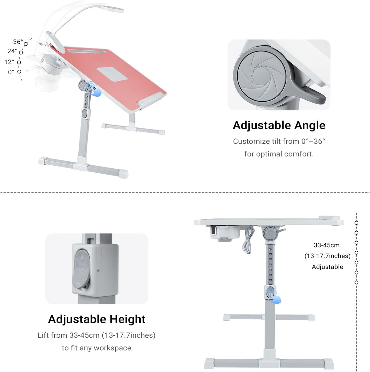 Adjustable Laptop Lap Desk with Cooling Fan USB Light for Adults