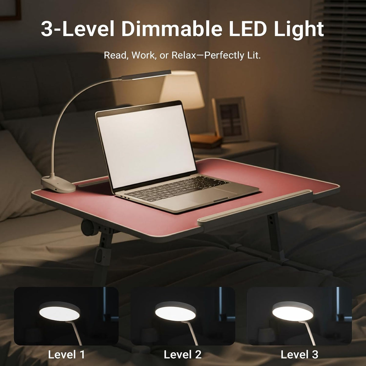 Adjustable Laptop Lap Desk with Cooling Fan USB Light for Adults