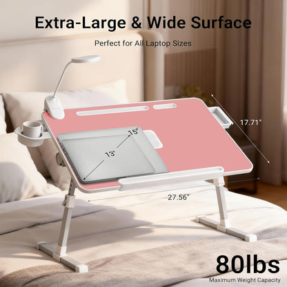 Adjustable Laptop Lap Desk with Cooling Fan USB Light for Adults