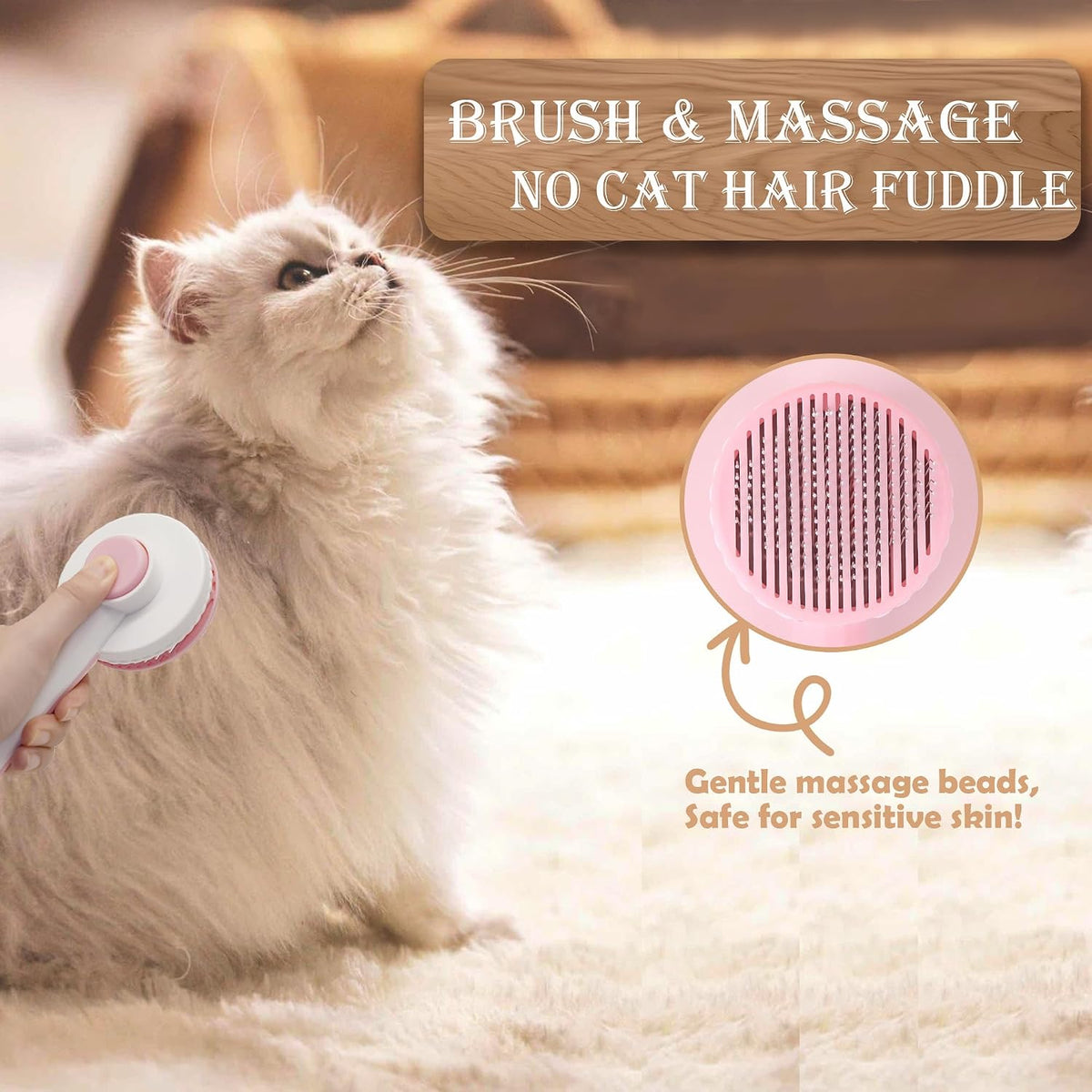 Self Cleaning Cat Brush for Shedding, LED Light Nail Clipper and Nail File