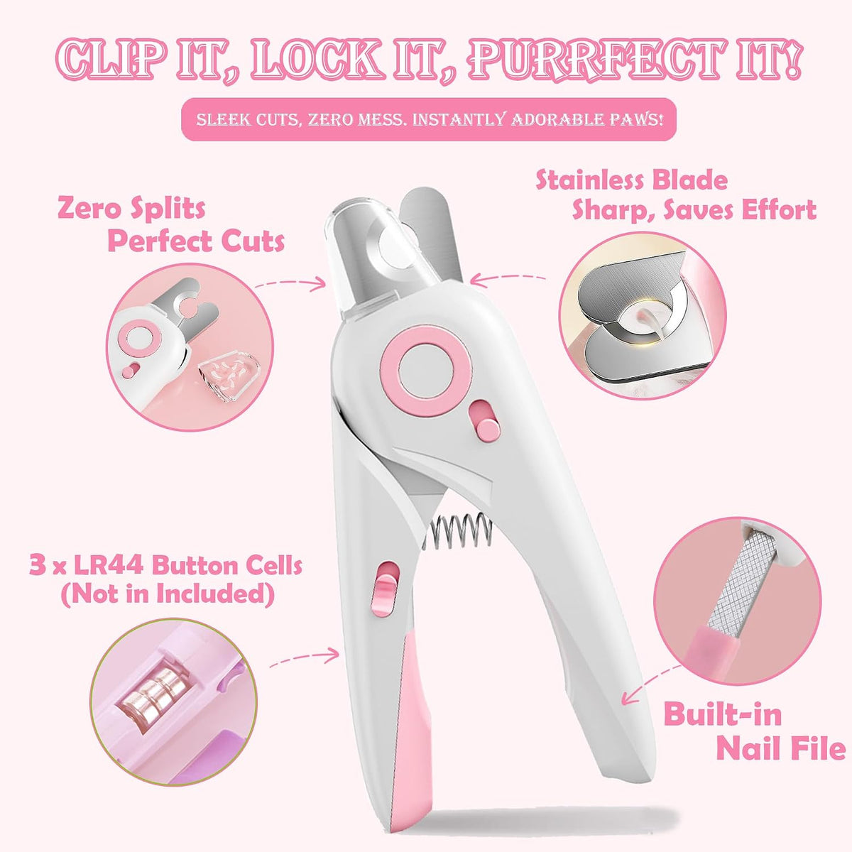 Self Cleaning Cat Brush for Shedding, LED Light Nail Clipper and Nail File