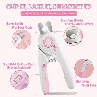Self Cleaning Cat Brush for Shedding, LED Light Nail Clipper and Nail File