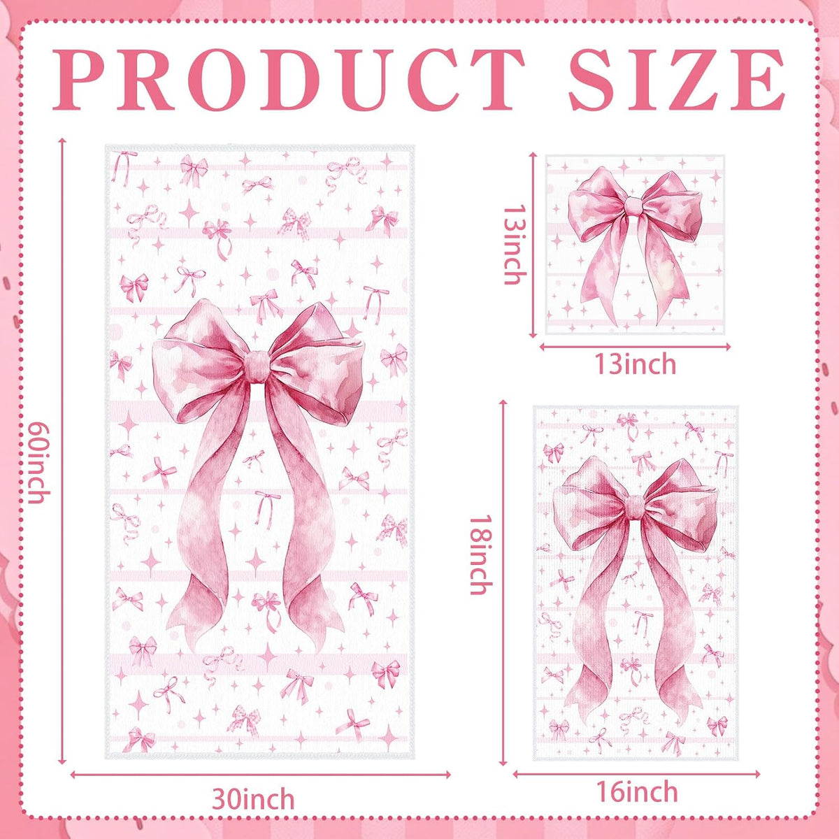 Set of 3 Pink Bow Bath Towels, Decorative Towels for Bathroom