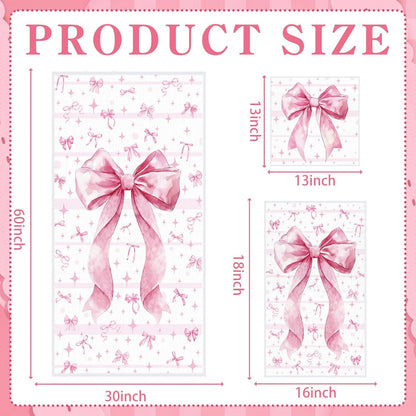 Set of 3 Pink Bow Bath Towels, Decorative Towels for Bathroom