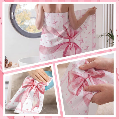 Set of 3 Pink Bow Bath Towels, Decorative Towels for Bathroom