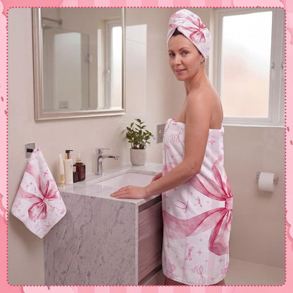 Set of 3 Pink Bow Bath Towels, Decorative Towels for Bathroom