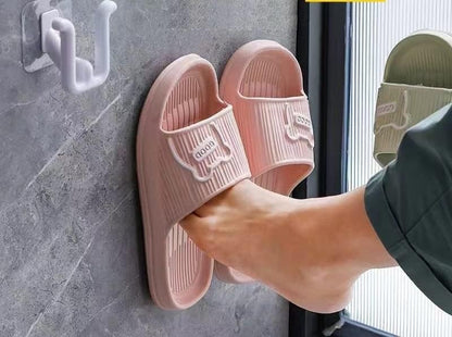 Slippers Hook Bathroom Shower flip Flops Adhesive Storage Organizer Rack Saving Space Babouche Sticky Holder (Pink)