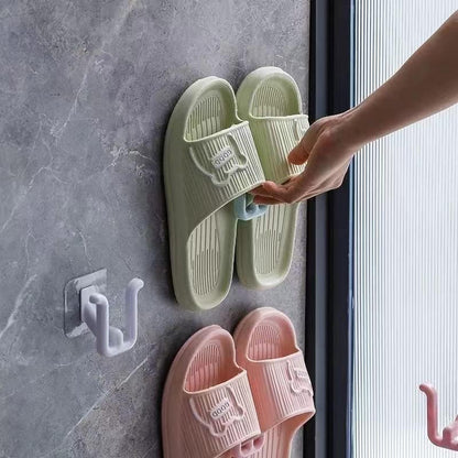 Slippers Hook Bathroom Shower flip Flops Adhesive Storage Organizer Rack Saving Space Babouche Sticky Holder (Pink)