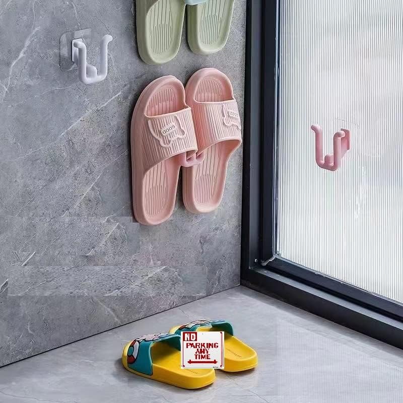 Slippers Hook Bathroom Shower flip Flops Adhesive Storage Organizer Rack Saving Space Babouche Sticky Holder (Pink)