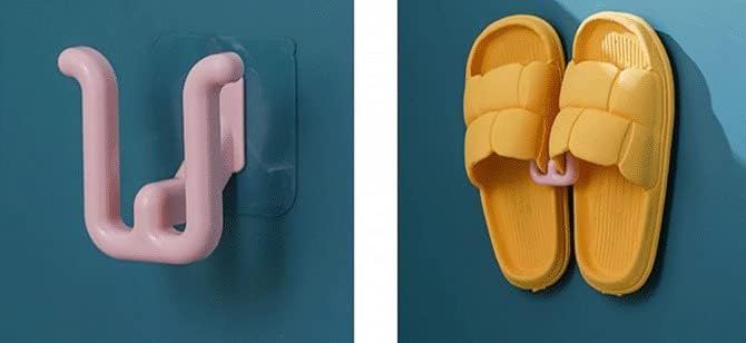 Slippers Hook Bathroom Shower flip Flops Adhesive Storage Organizer Rack Saving Space Babouche Sticky Holder (Pink)