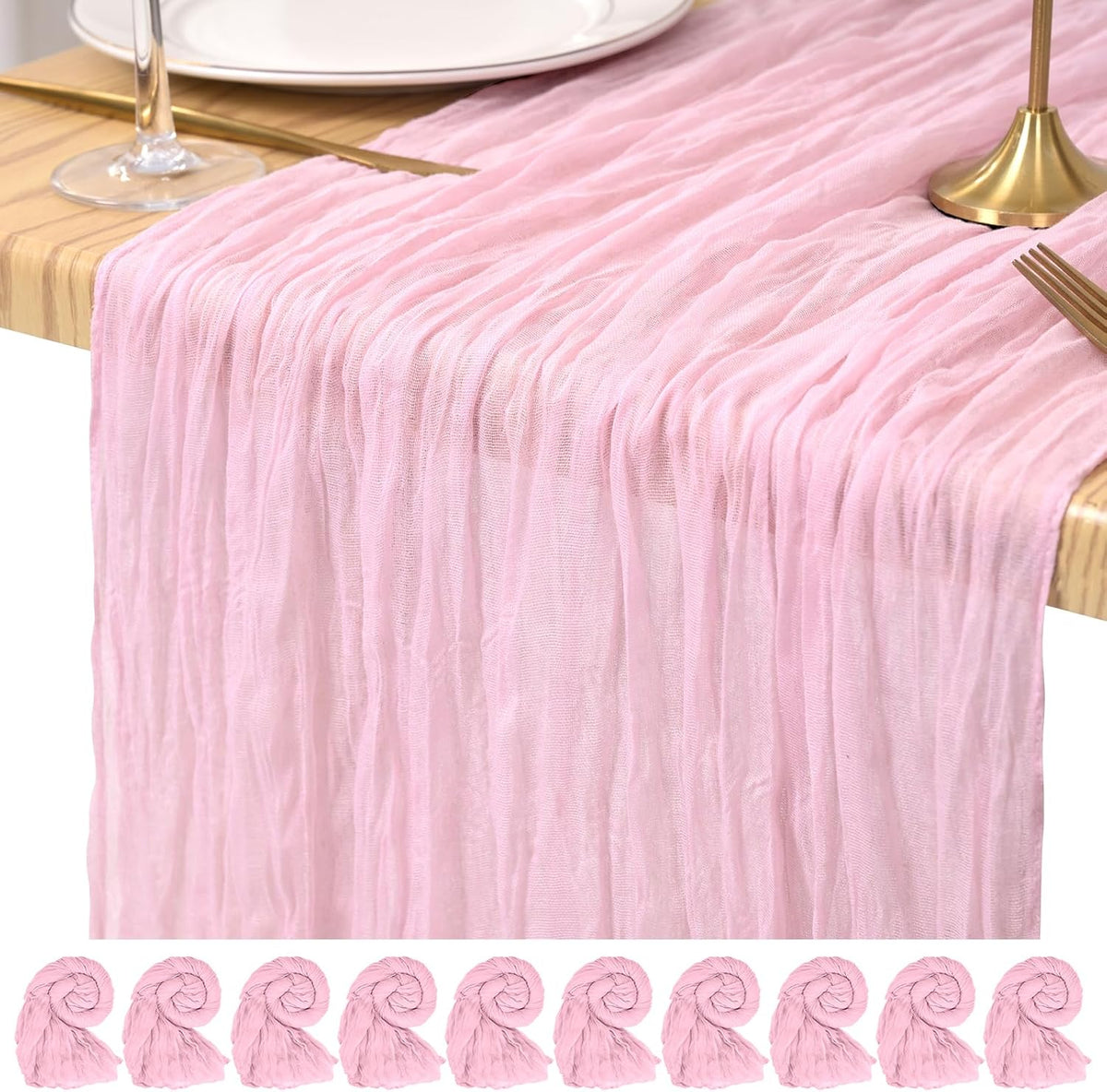 Cheesecloth Table Runner Light Pink, 10 Pack 17.7x108 inch, Long
