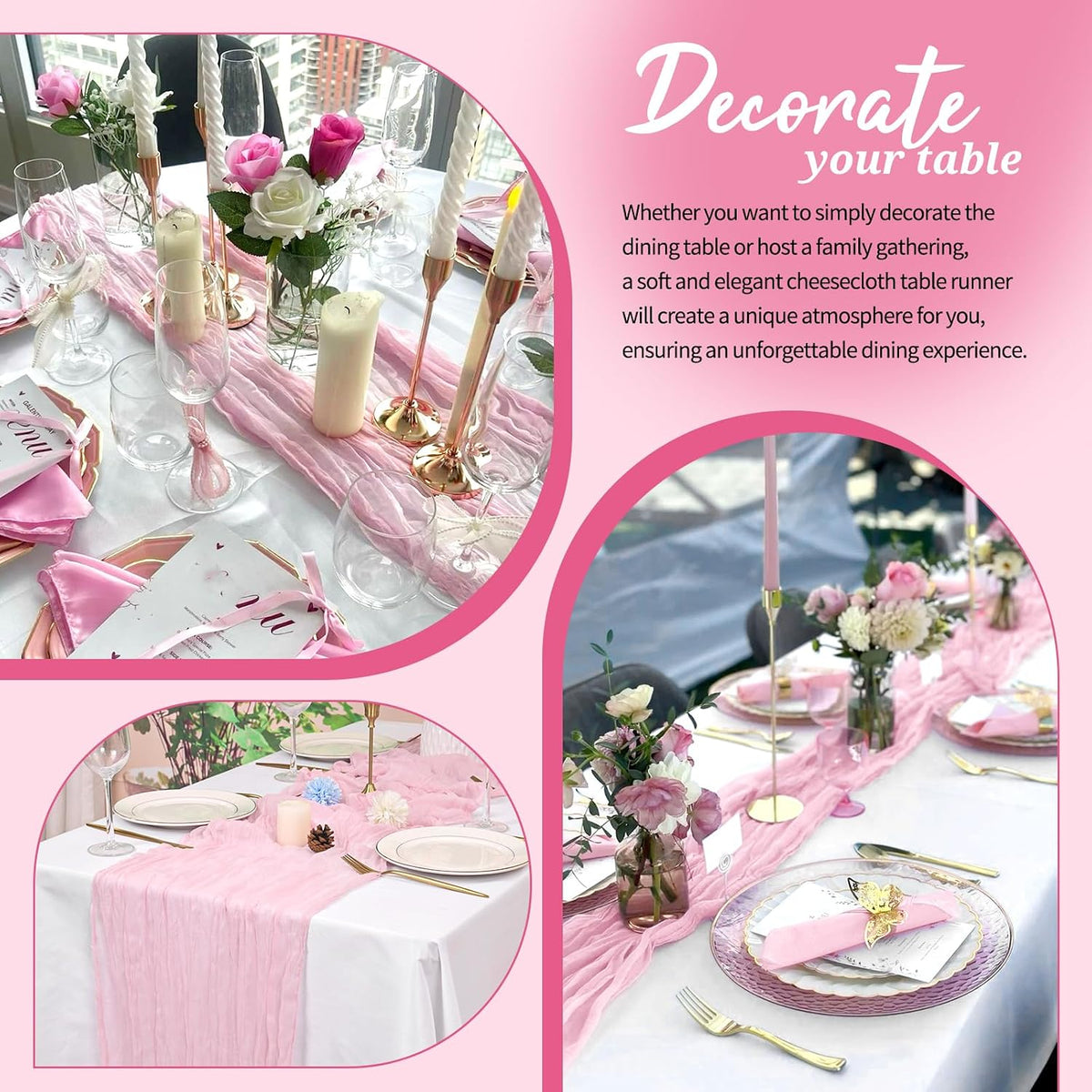 Cheesecloth Table Runner Light Pink, 10 Pack 17.7x108 inch, Long