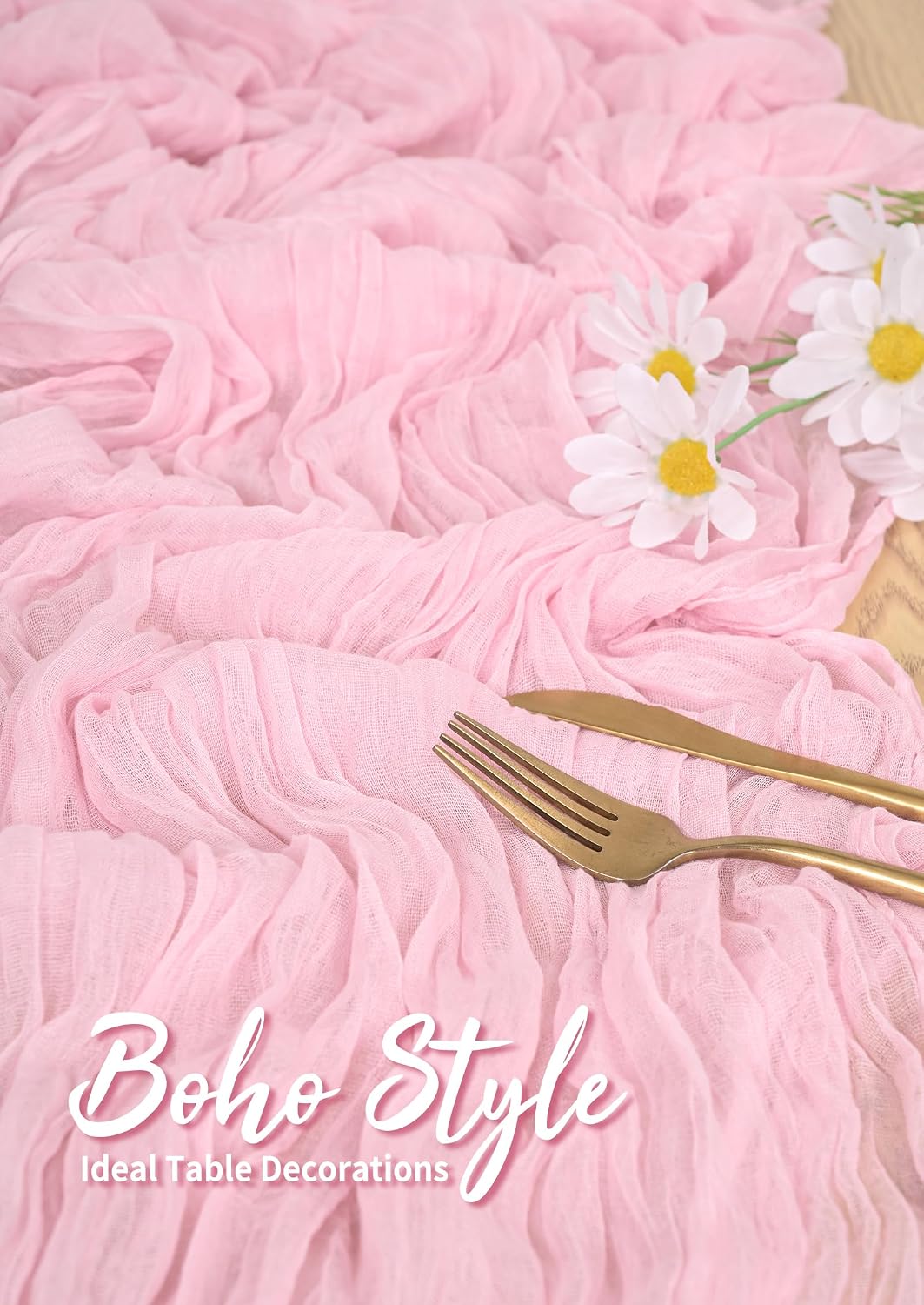 Cheesecloth Table Runner Light Pink, 10 Pack 17.7x108 inch, Long