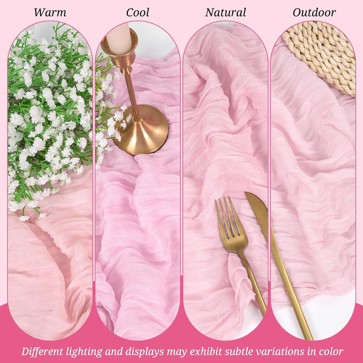 Cheesecloth Table Runner Light Pink, 10 Pack 17.7x108 inch, Long