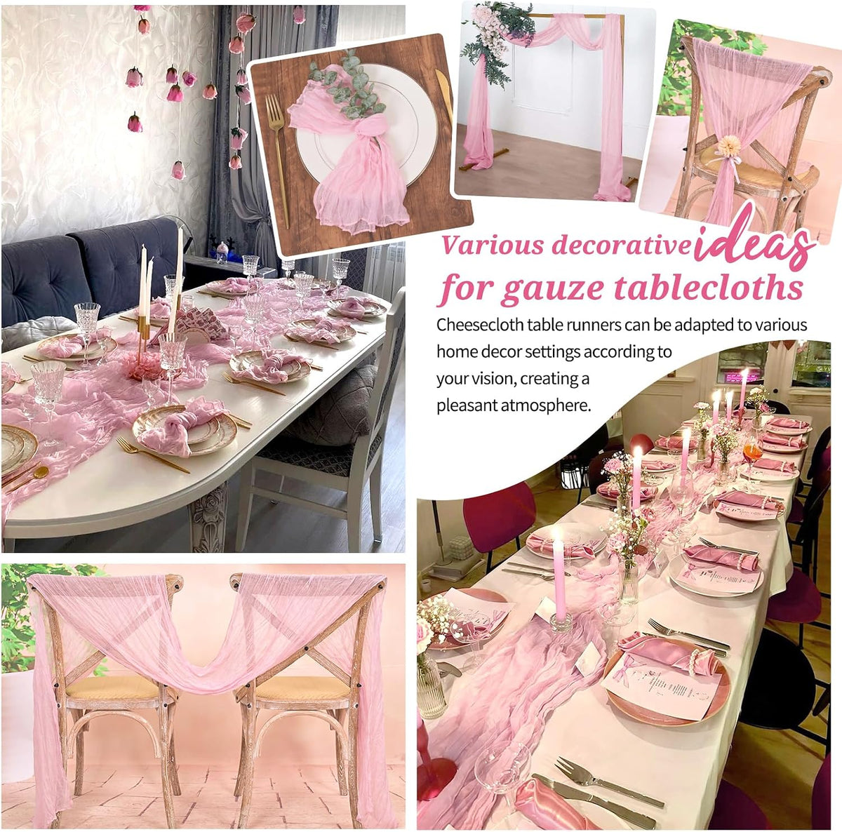 Cheesecloth Table Runner Light Pink, 10 Pack 17.7x108 inch, Long