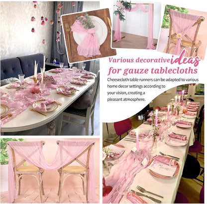 Cheesecloth Table Runner Light Pink, 10 Pack 17.7x108 inch, Long