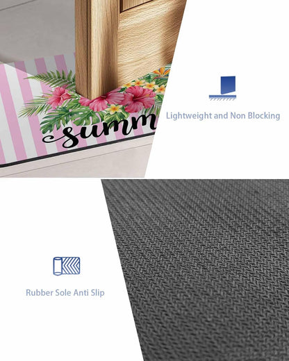 Bath Mat Absorbent Bathroom Rug,Summer Tropical Plants Flowers Non Slip Quick Dry Bath Rugs Diatomite Stone Shower Mat,Pink Floral Striped Washable Doormat Kitchen Mats
