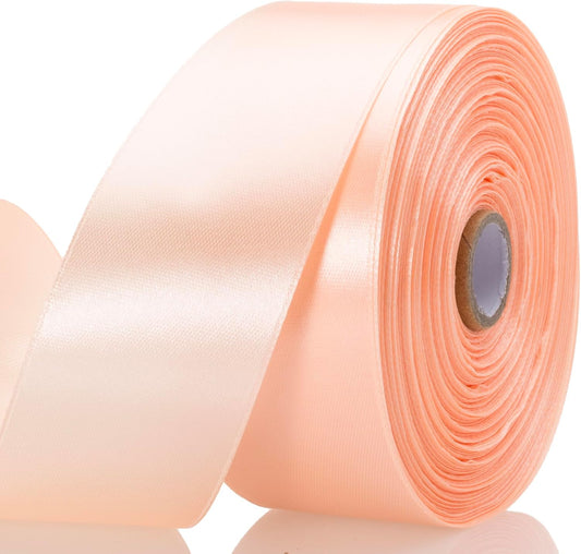 1 1/2 Inch Peach Solid Satin Ribbon for Gift Wrapping, 50 Yards
