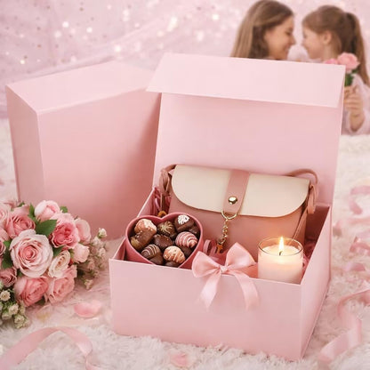 Pink Gift Box,9" X 7" X 4" with Ribbon for Presents Magnetic Closure Gift Packaging for Birthday,Valentine's Day,Mother's Day