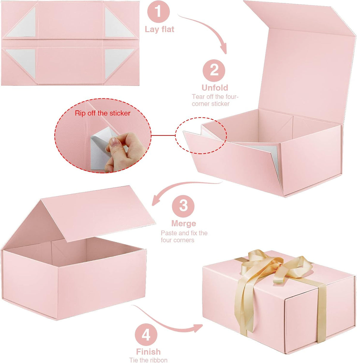 Pink Gift Box,9" X 7" X 4" with Ribbon for Presents Magnetic Closure Gift Packaging for Birthday,Valentine's Day,Mother's Day