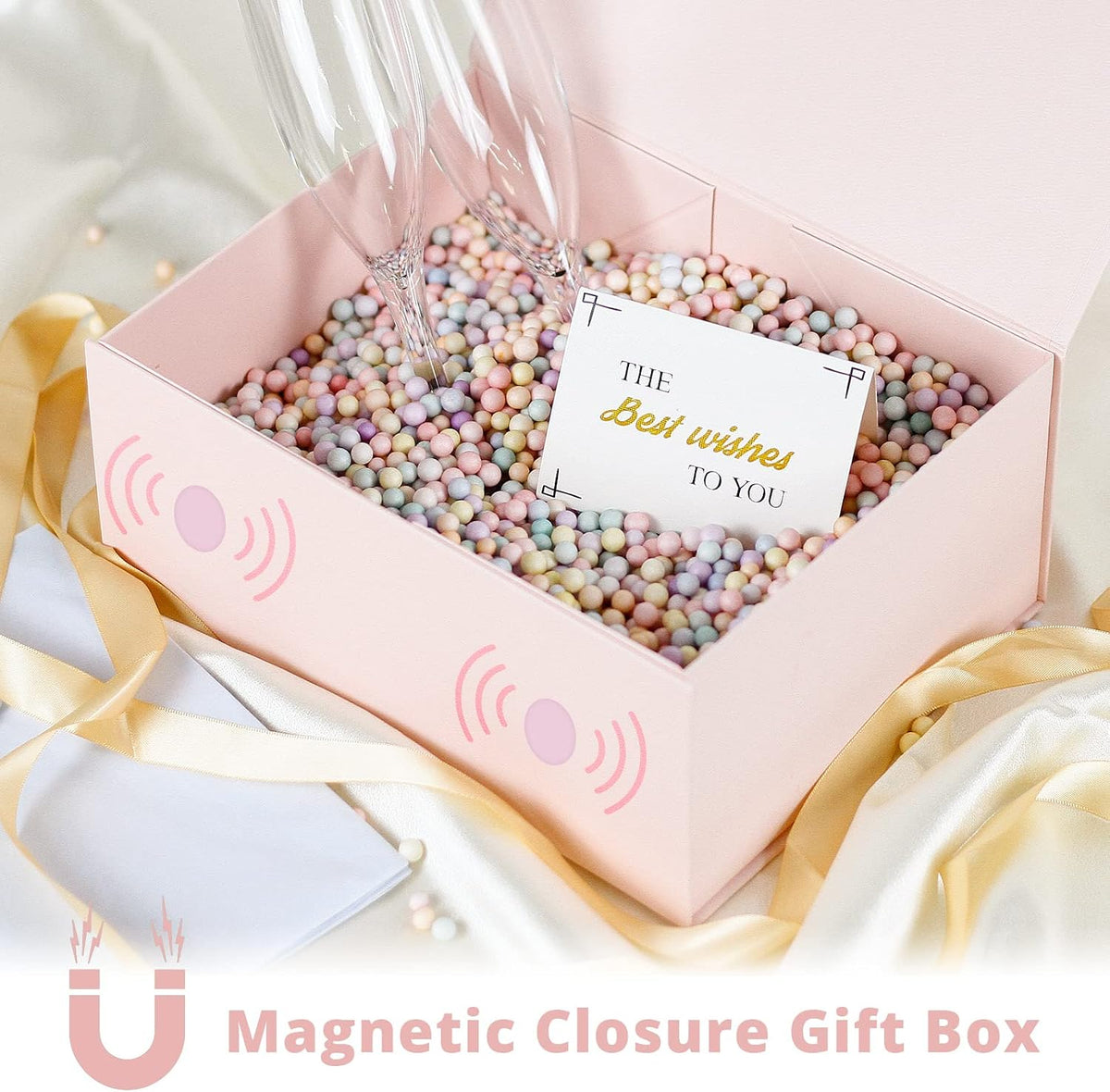 Pink Gift Box,9" X 7" X 4" with Ribbon for Presents Magnetic Closure Gift Packaging for Birthday,Valentine's Day,Mother's Day