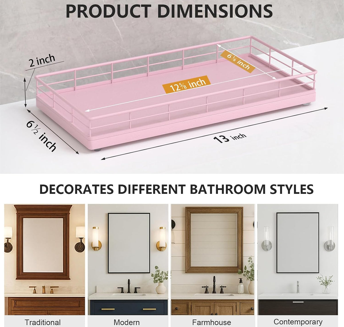 Toilet Paper Basket Organizer, Oak Wood Toilet Tank Tray with Metal Frame