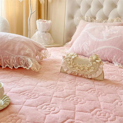 Lace Ruffle Pillow Case, Butterfly Print Velvet Pillow Covers Shams, Ruffled Bedding Pillowcase for Couch Bed Decoration, Set of 2 Standard Size 29" x 19" (Light Pink)