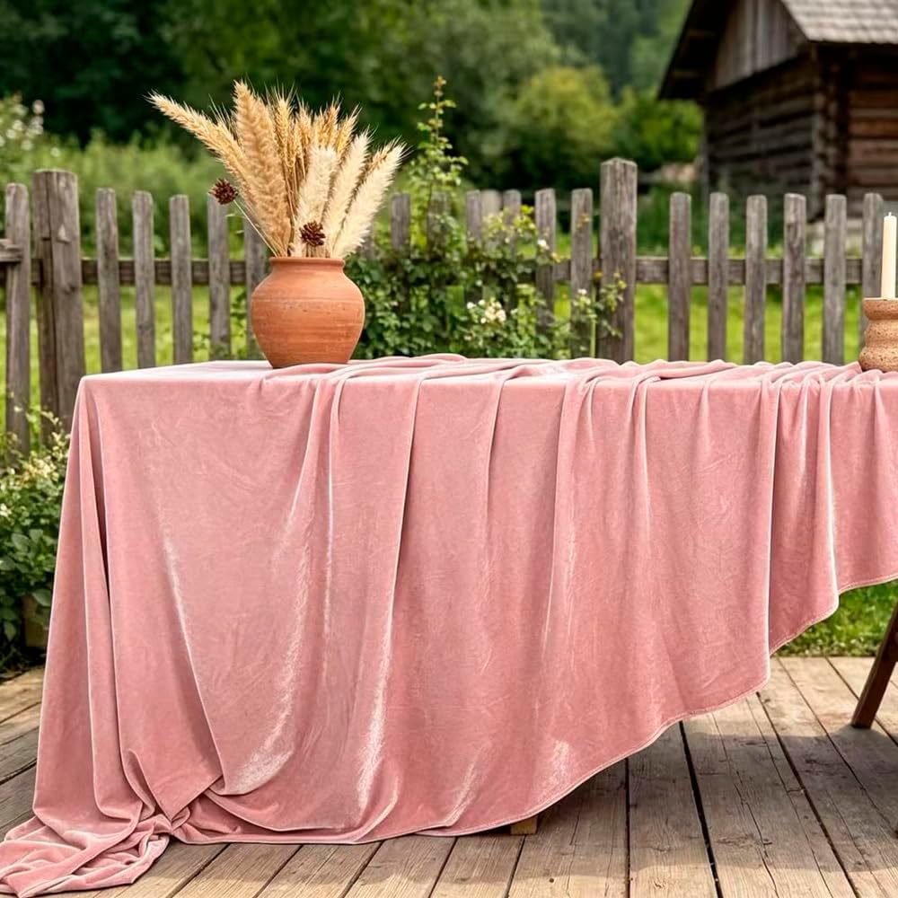 Velvet Tablecloth, Luxurious Elegant Rectangle Table Cover in Beautiful Dusty Pink for Weddings, Parties, Baby Showers and Events, Durable Seams for Long-Lasting Use((Dusty Pink, 60"*102")