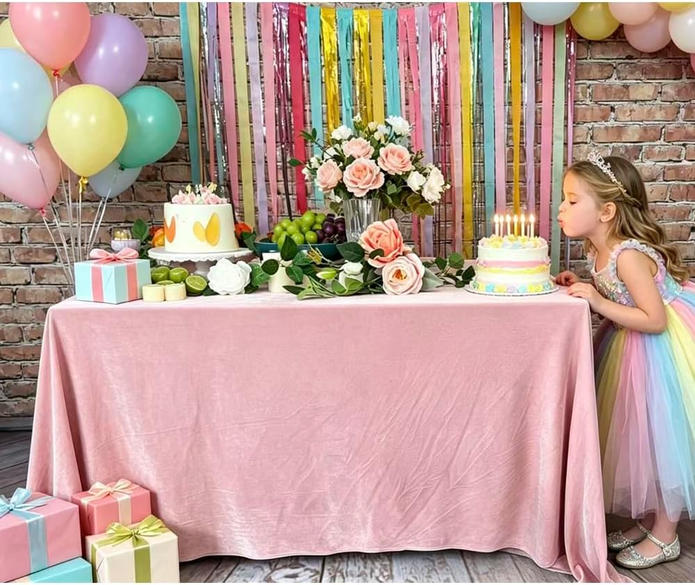 Velvet Tablecloth, Luxurious Elegant Rectangle Table Cover in Beautiful Dusty Pink for Weddings, Parties, Baby Showers and Events, Durable Seams for Long-Lasting Use((Dusty Pink, 60"*102")