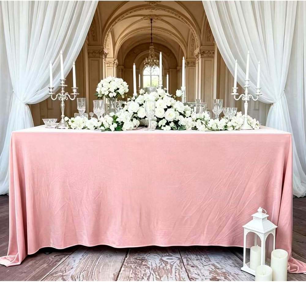 Velvet Tablecloth, Luxurious Elegant Rectangle Table Cover in Beautiful Dusty Pink for Weddings, Parties, Baby Showers and Events, Durable Seams for Long-Lasting Use((Dusty Pink, 60"*102")