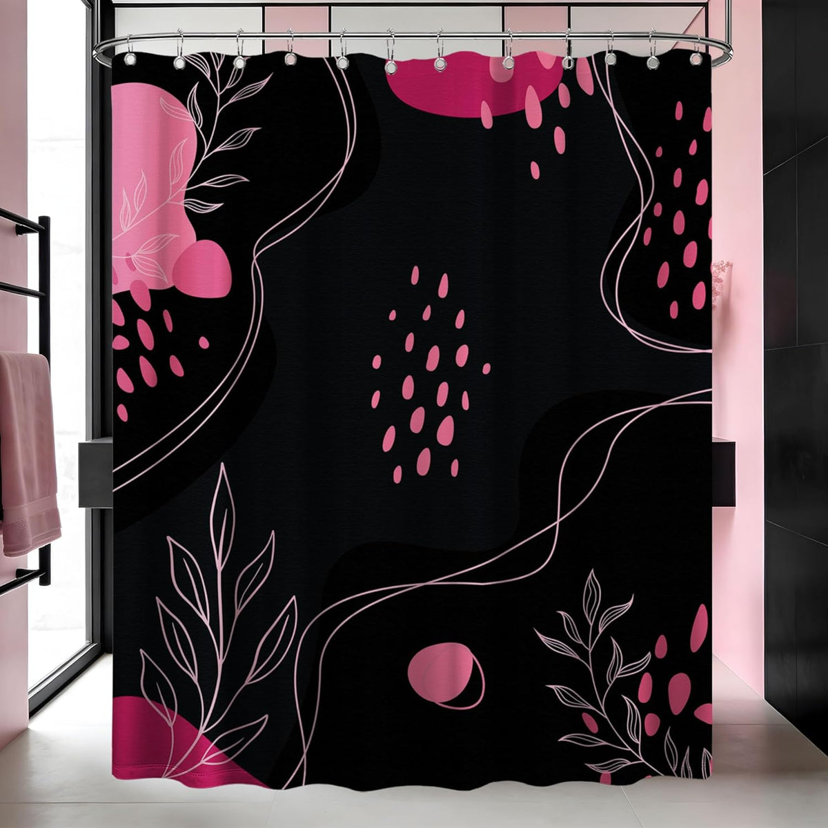 Dark Pink and Grey Shower CurtainMid Century Modern, 70x72 Inchs