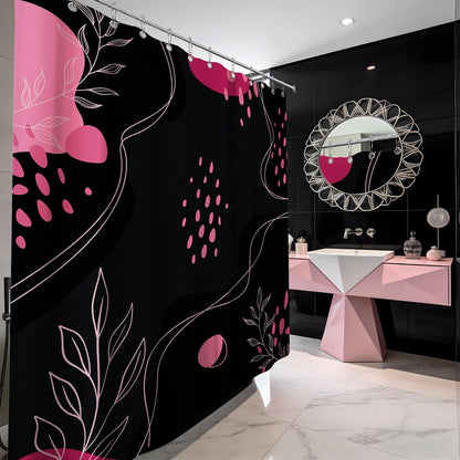 Dark Pink and Grey Shower CurtainMid Century Modern, 70x72 Inchs