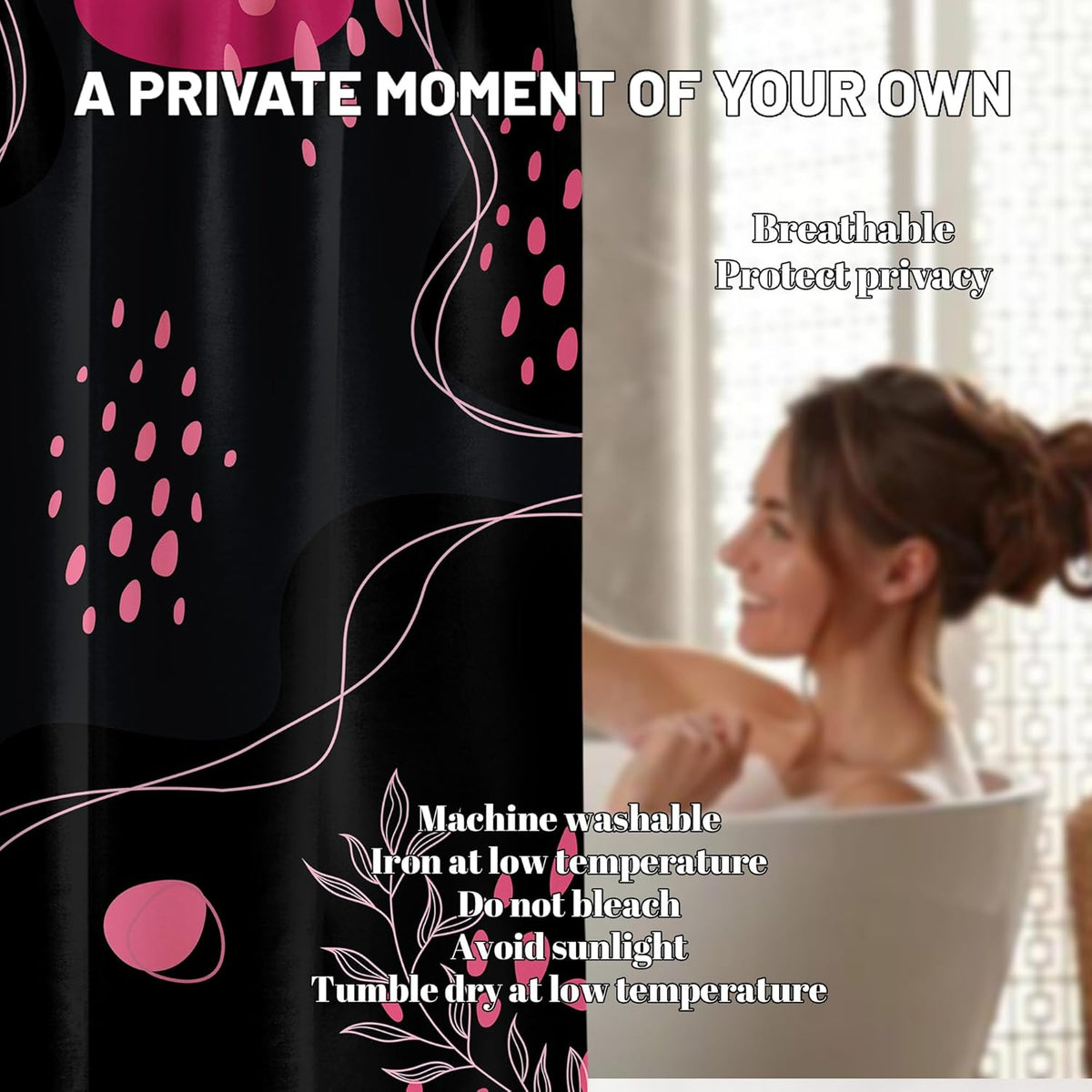 Dark Pink and Grey Shower CurtainMid Century Modern, 70x72 Inchs