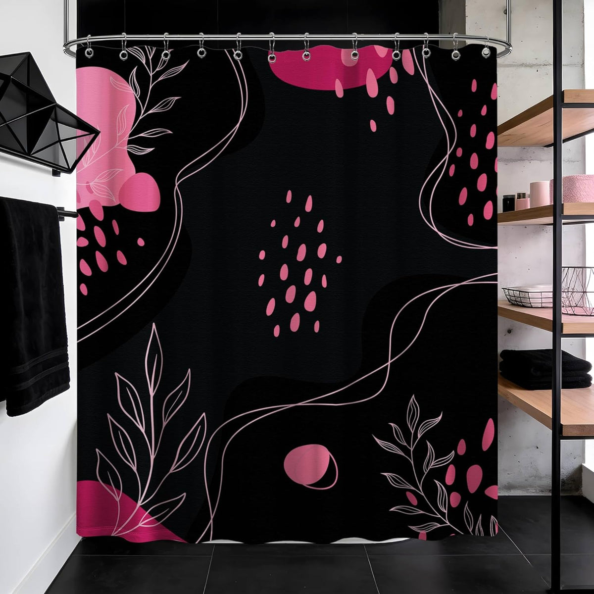 Dark Pink and Grey Shower CurtainMid Century Modern, 70x72 Inchs