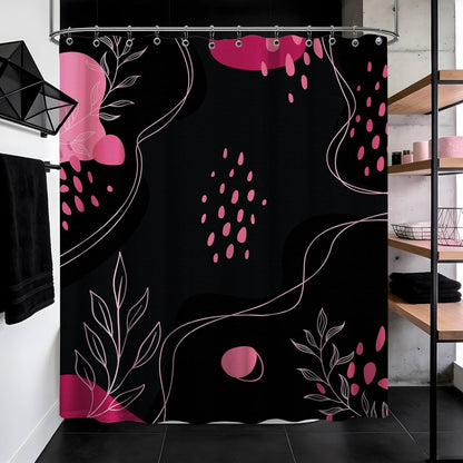 Dark Pink and Grey Shower CurtainMid Century Modern, 70x72 Inchs