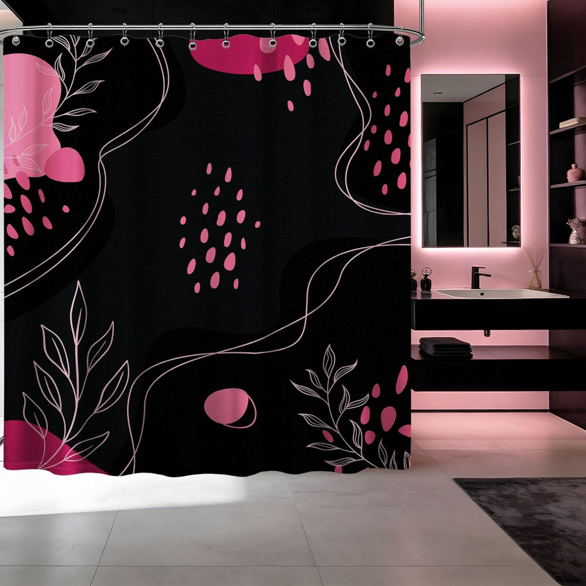 Dark Pink and Grey Shower CurtainMid Century Modern, 70x72 Inchs
