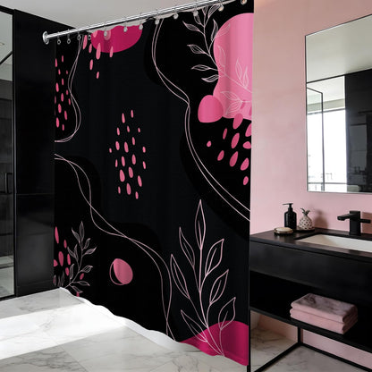Dark Pink and Grey Shower CurtainMid Century Modern, 70x72 Inchs