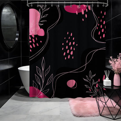 Dark Pink and Grey Shower CurtainMid Century Modern, 70x72 Inchs
