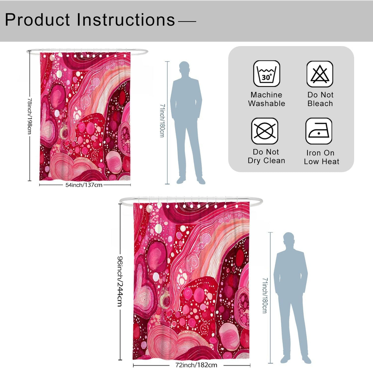 Swirls Shower Curtain, Abstract Modern Circles Hearts None Peach Waterproof Fabric Bathtub Cloth Curtains Decor for Toile Bathroom Dorm 54x78 Inch