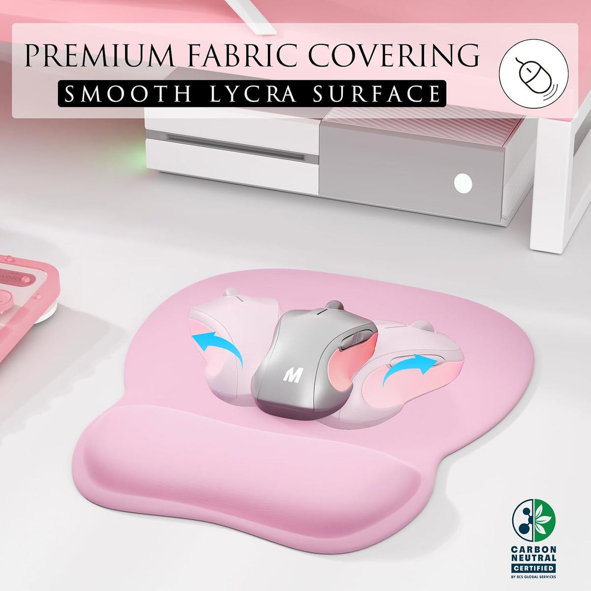 Ergonomic Mouse Pad with Gel Wrist Rest, 9.4 x 8.1 in, Pale Pink