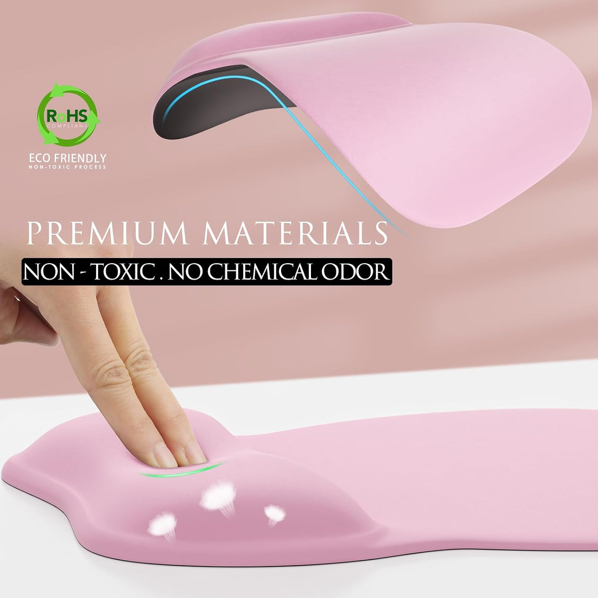 Ergonomic Mouse Pad with Gel Wrist Rest, 9.4 x 8.1 in, Pale Pink