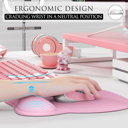 Ergonomic Mouse Pad with Gel Wrist Rest, 9.4 x 8.1 in, Pale Pink
