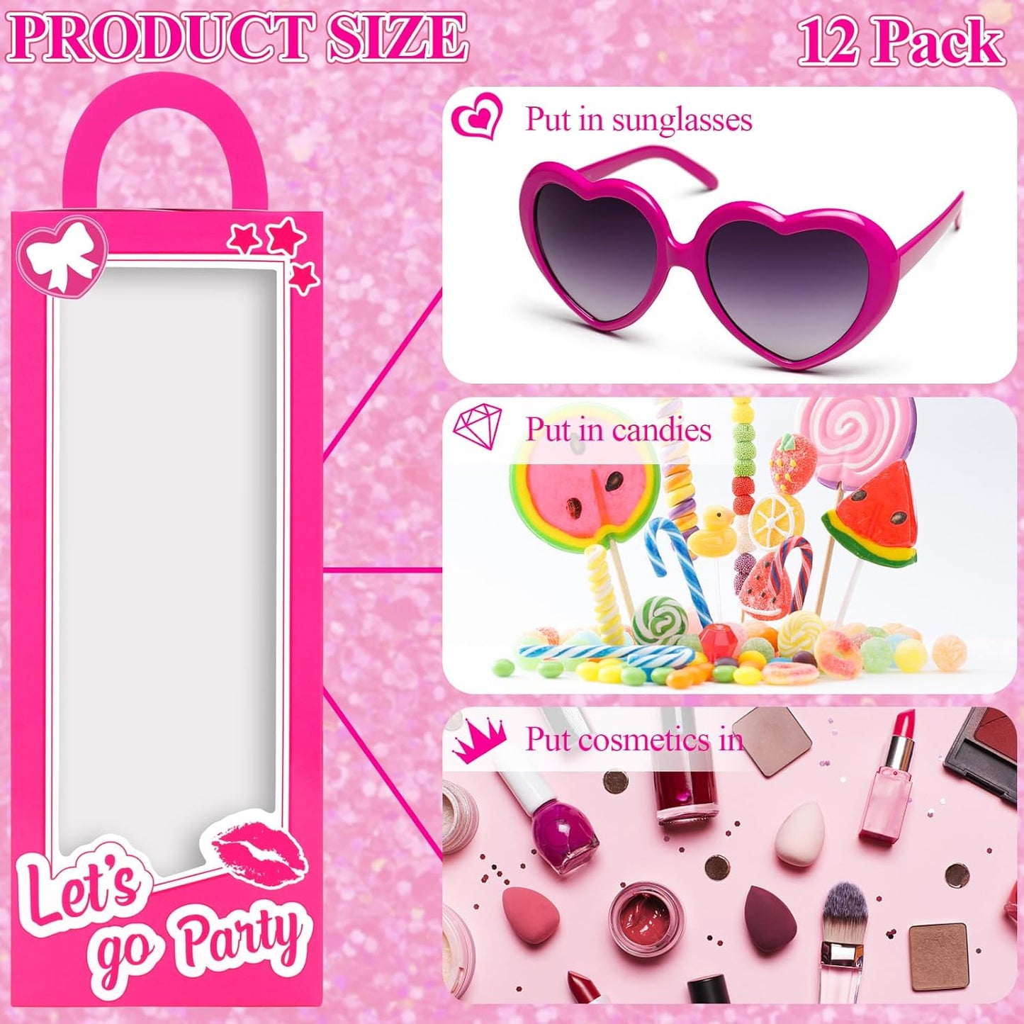 CrazyJan 12PCS Pink Girls Party Favor Boxes Pink Doll Gift Boxes Hot Pink Bachelorette Birthday Party Decoration Candy Favors Boxes for Girls Birthday Party Cowgirl Birthday Bridal Shower Supplies