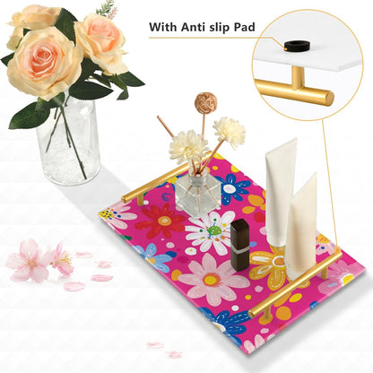 Fresh Little Flowers Peach Decorative Snack Tray with Handles Outdoor Serving Tray for Jewelry Perfume for Platters Serving bandeja para comida