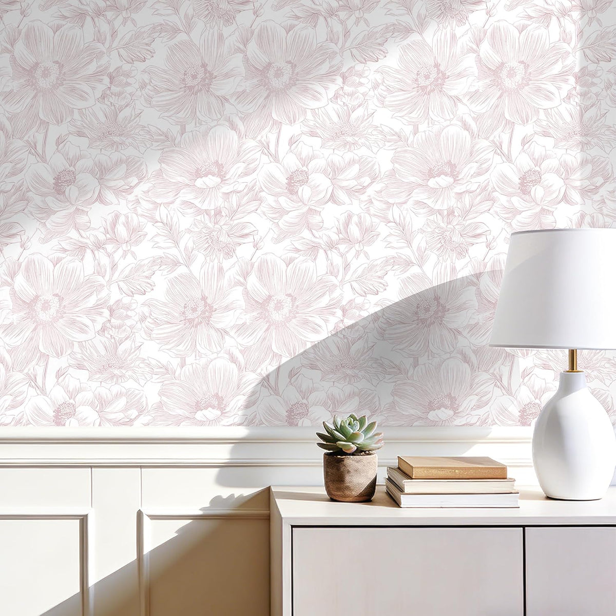 Floral Peel and Stick Wallpaper - Pink White Removable Self adhesive Wall Paper for Decor Walls Bathroom,Bedroom - Boho Flower Waterproof Modern Contact Paper for Cabinets and Drawers, 17.3"×78.7"