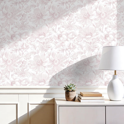 Floral Peel and Stick Wallpaper - Pink White Removable Self adhesive Wall Paper for Decor Walls Bathroom,Bedroom - Boho Flower Waterproof Modern Contact Paper for Cabinets and Drawers, 17.3"×78.7"